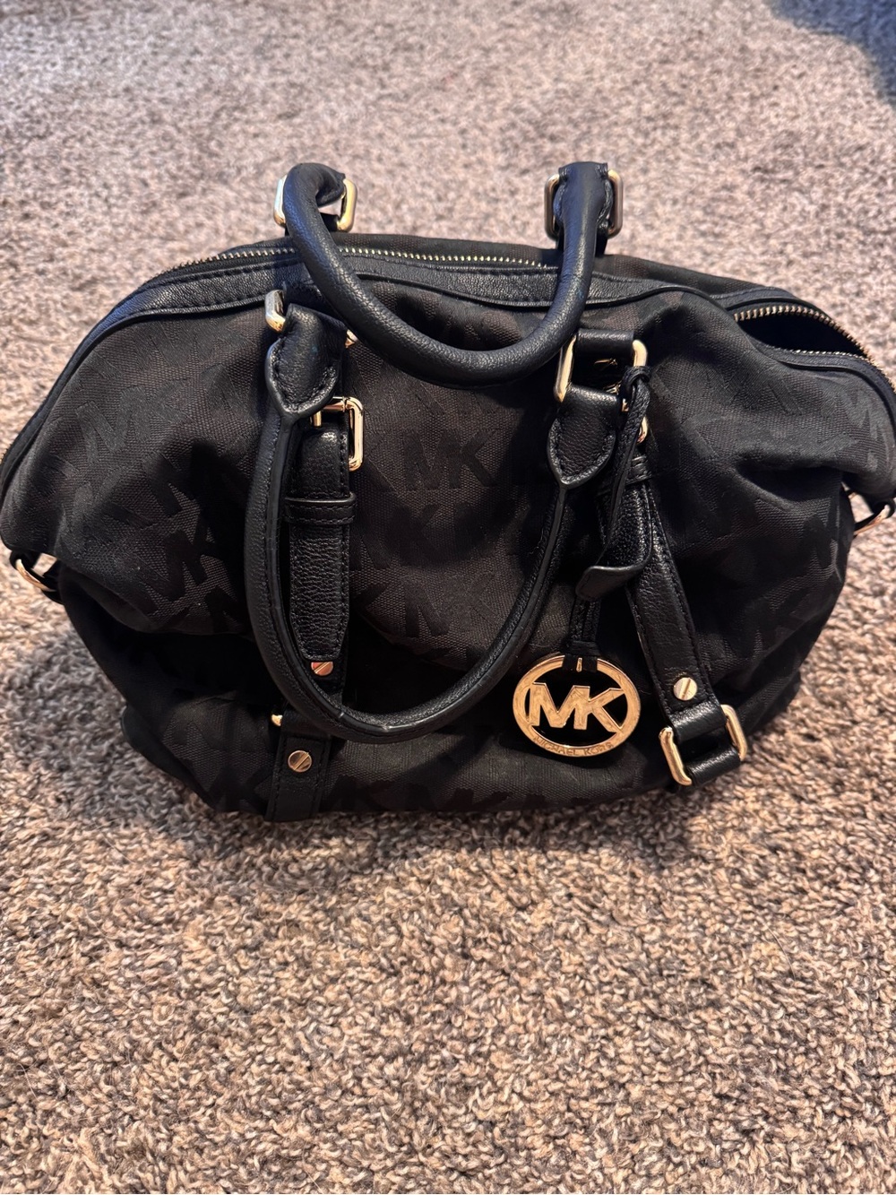 Michael Kors Black Logo Satchel with Gold MK Charm Y2K